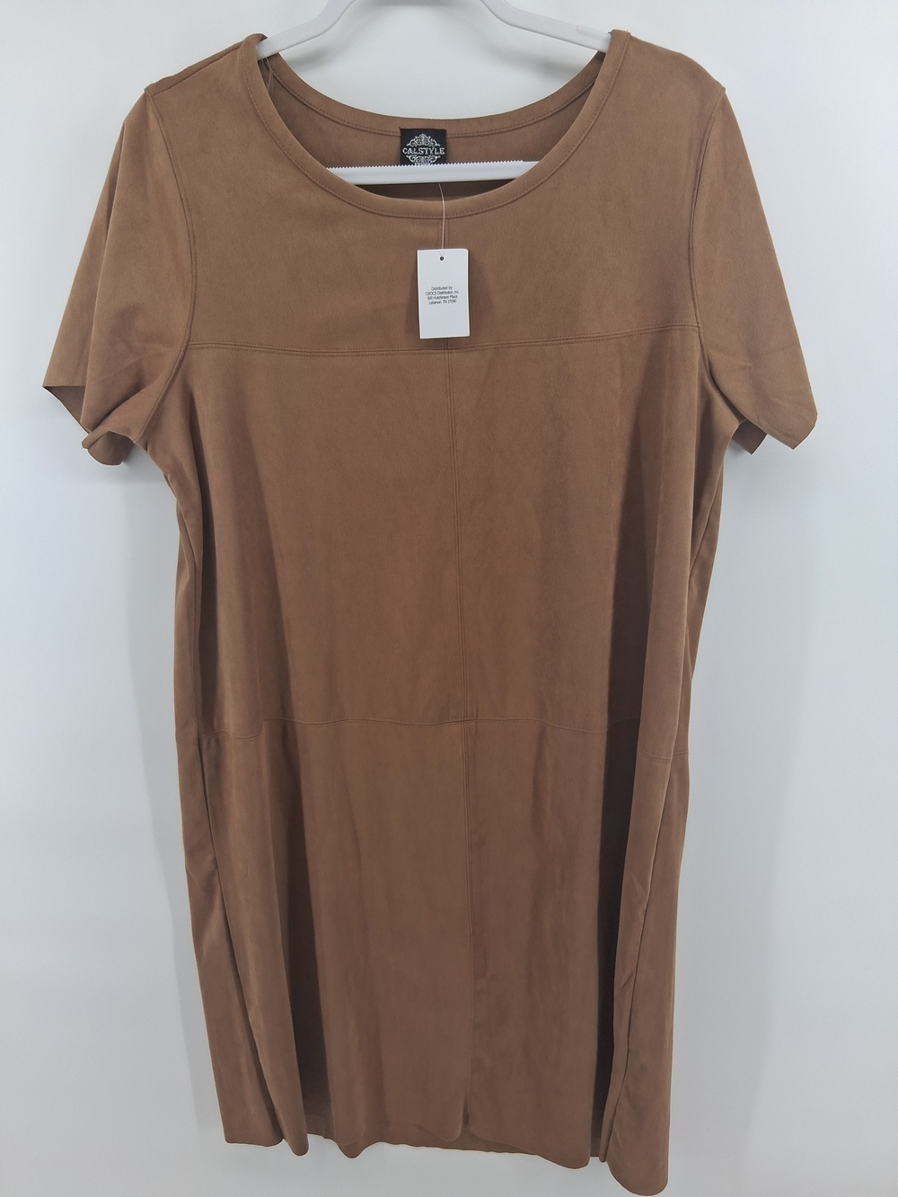 Alstyle Tan Faux-Suede Short Sleeve Tunic Dress - Casual Everyday
